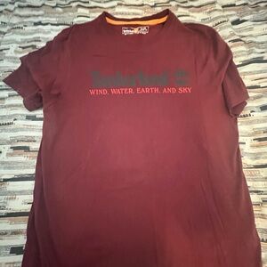 Timberland Burgundy T-Shirt with Graphic Text